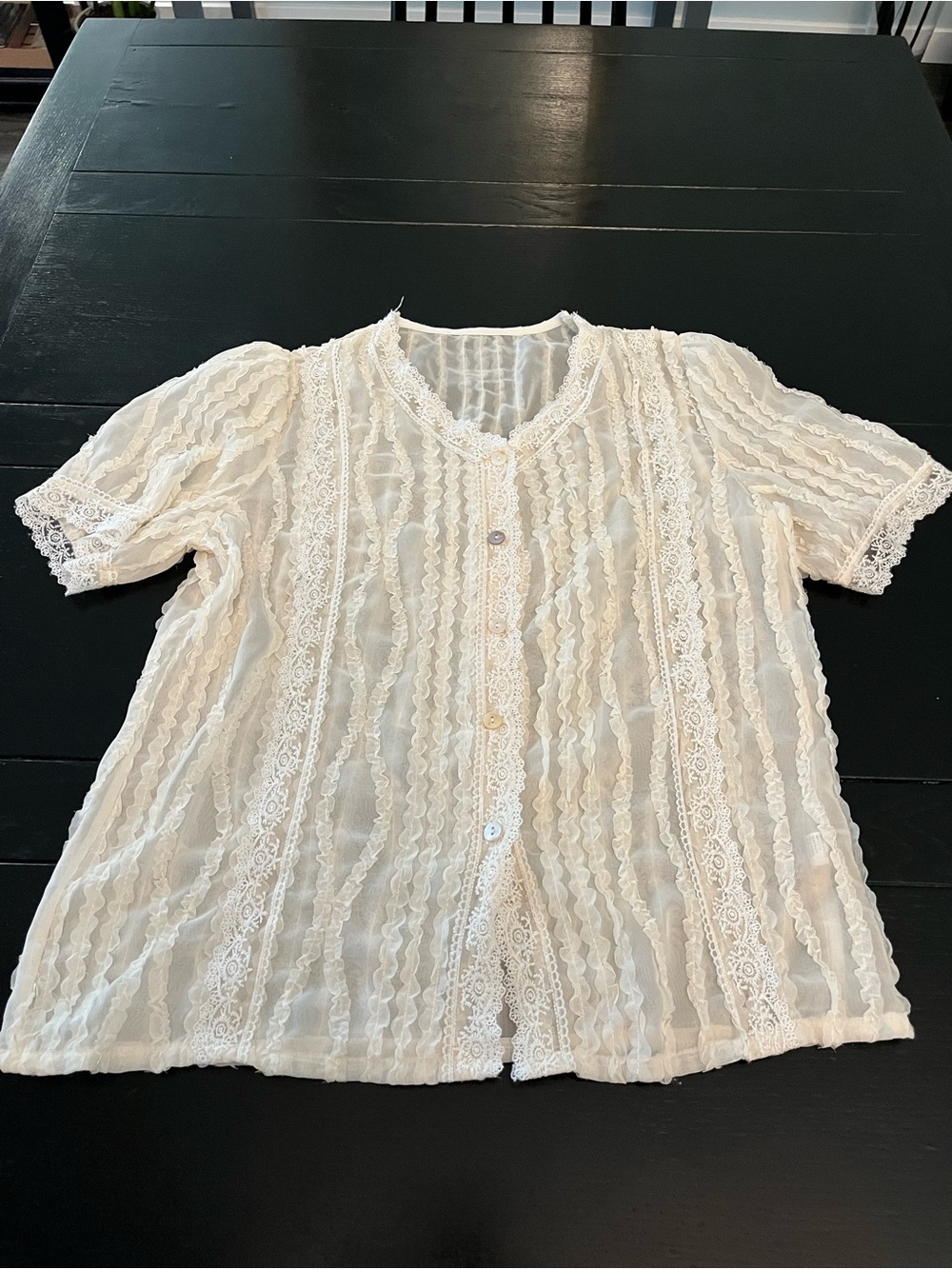 Women's Cream Lace Button-Front Top